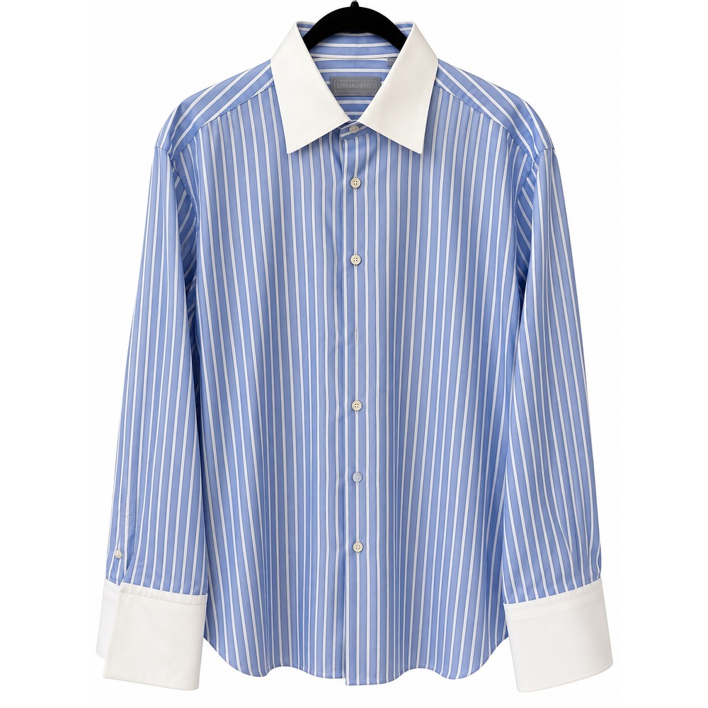 Stefano Ricci Luxury Cotton Stripe Dress Shirt With French Cuffs Size 16.5 /42